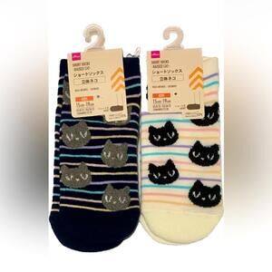 Cute Cat Kids Short Socks, Set of 2, black and white